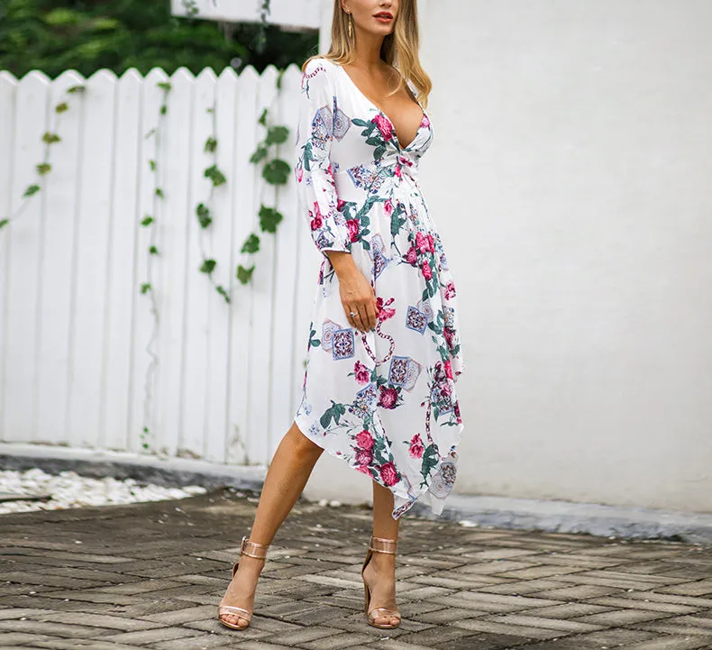 New Print V-neck Fashion Dress