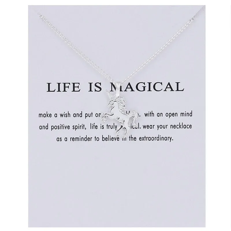 New Trendy Alloy Cute Elegant Sun Love Star Leaves Clover Unicorn Luck Pendant Necklaces for Women Fashion Accessories Jewelry