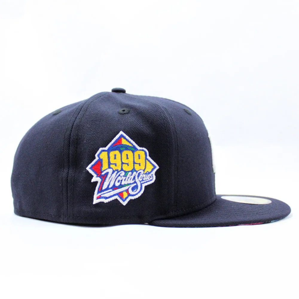 New York Yankees 1999 World Series New Era 59Fifty Fitted Hat (Glow in the Dark Logo Navy Dark Floral Under Brim)