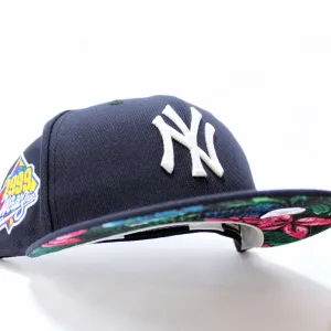 New York Yankees 1999 World Series New Era 59Fifty Fitted Hat (Glow in the Dark Logo Navy Dark Floral Under Brim)