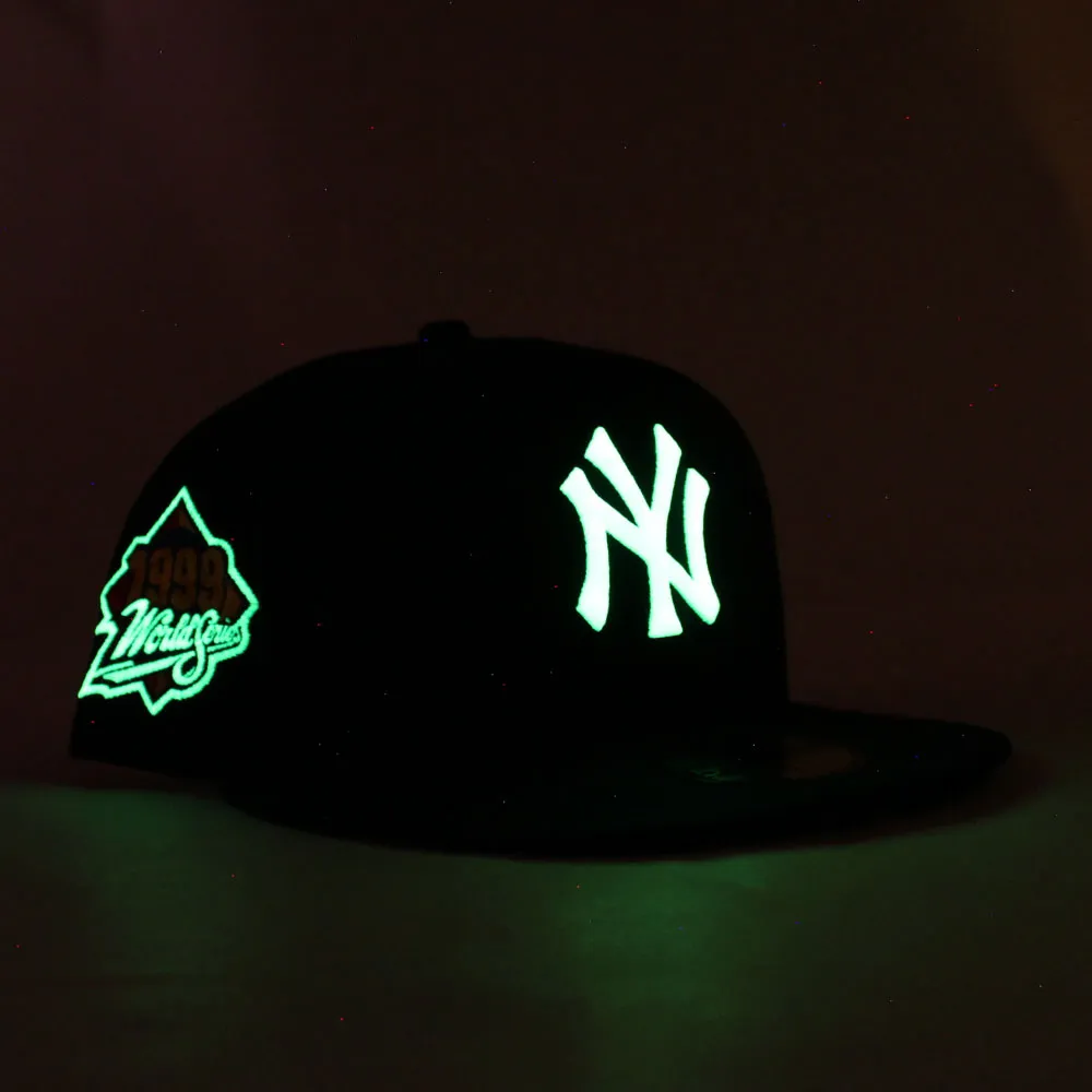 New York Yankees 1999 World Series New Era 59Fifty Fitted Hat (Glow in the Dark Logo Navy Dark Floral Under Brim)