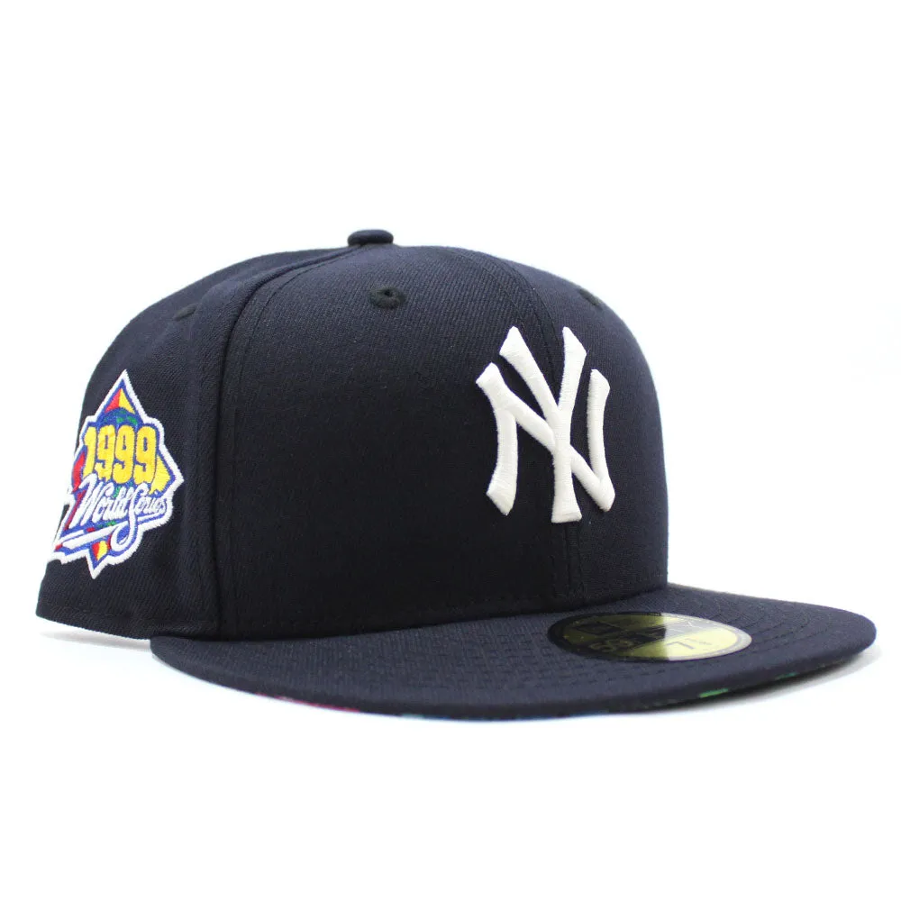 New York Yankees 1999 World Series New Era 59Fifty Fitted Hat (Glow in the Dark Logo Navy Dark Floral Under Brim)