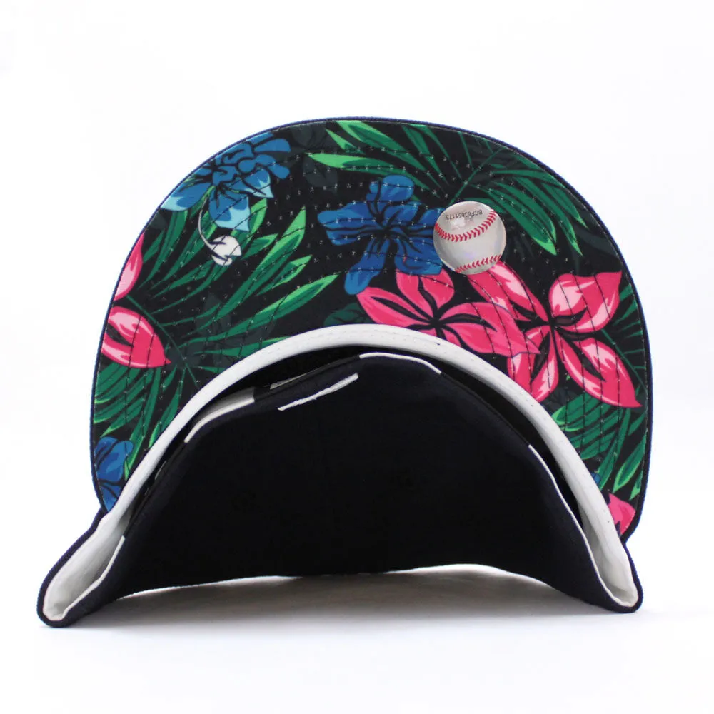 New York Yankees 1999 World Series New Era 59Fifty Fitted Hat (Glow in the Dark Logo Navy Dark Floral Under Brim)