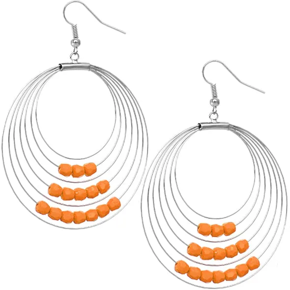 Orange Beaded Multi Tier Hoop Earrings