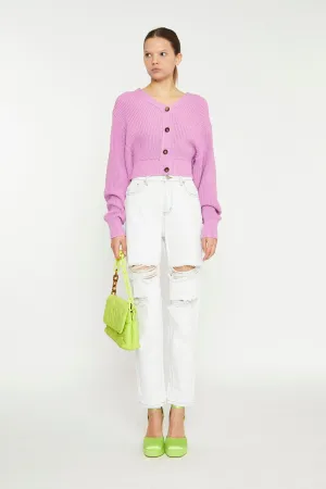 Orchid Pink Button Front Cropped Cardigan