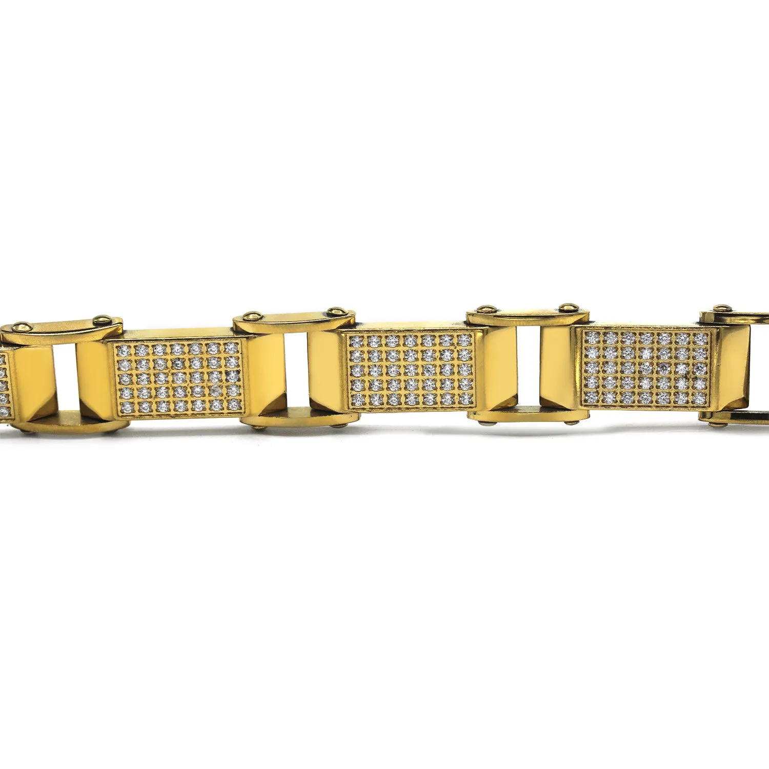 Ornate Men’s Stainless Steel Bracelet Fashion Wrist Band CZ (Gold)