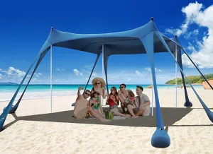 Osoeri Beach Tent, Camping Sun Shelter UPF50  with 8 Sandbags, Sand Shovels, Ground Pegs & Stability Poles, Outdoor Shade Beach Canopy for Camping Trips, Fishing, Backyard Fun or Picnics