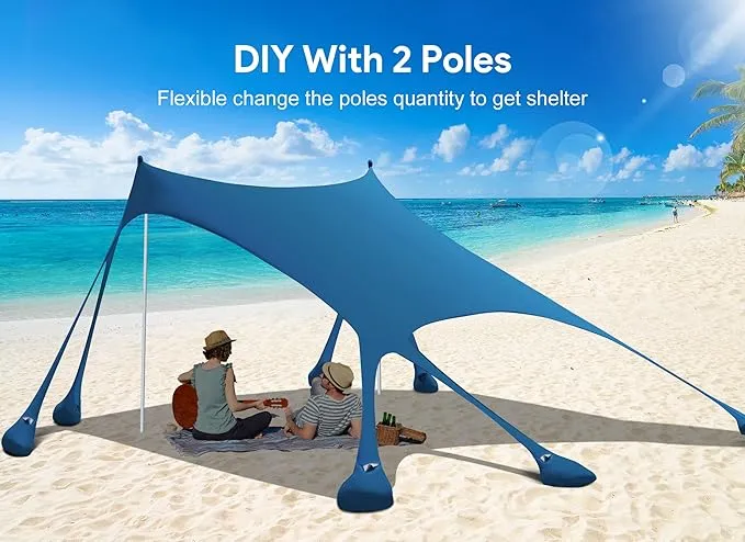 Osoeri Beach Tent, Camping Sun Shelter UPF50  with 8 Sandbags, Sand Shovels, Ground Pegs & Stability Poles, Outdoor Shade Beach Canopy for Camping Trips, Fishing, Backyard Fun or Picnics