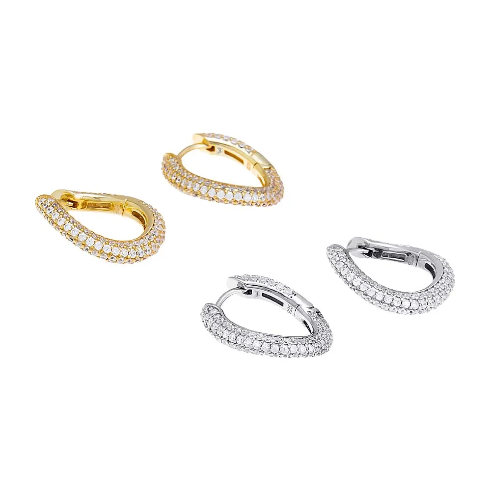 Pavé Curved Link Huggie Earring