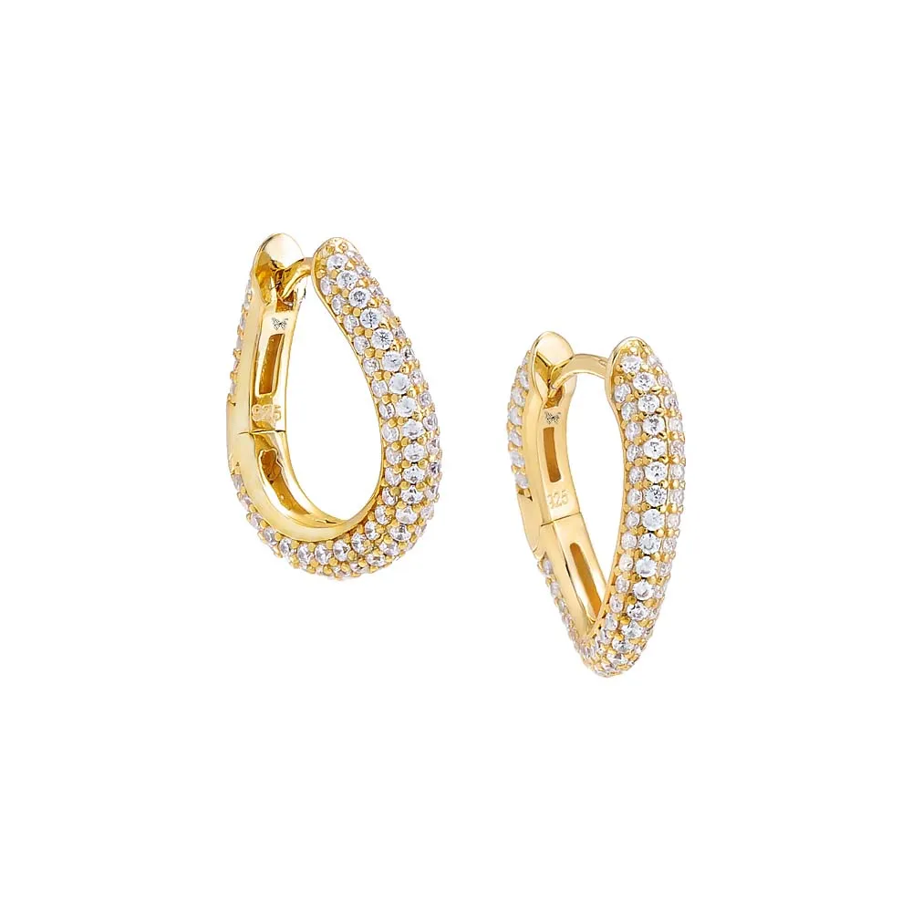 Pavé Curved Link Huggie Earring