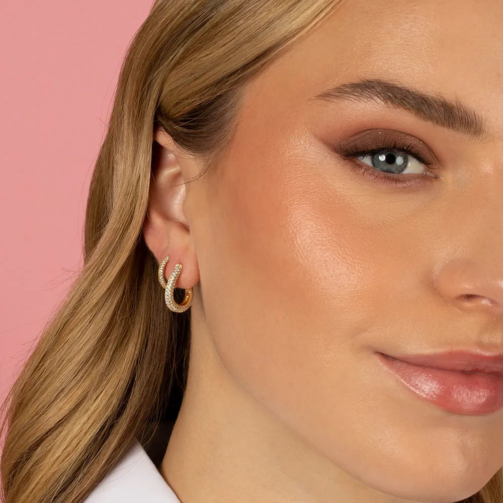 Pavé Curved Link Huggie Earring