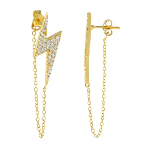 Pavé Large Lightning Bolt Chain Drop Earring