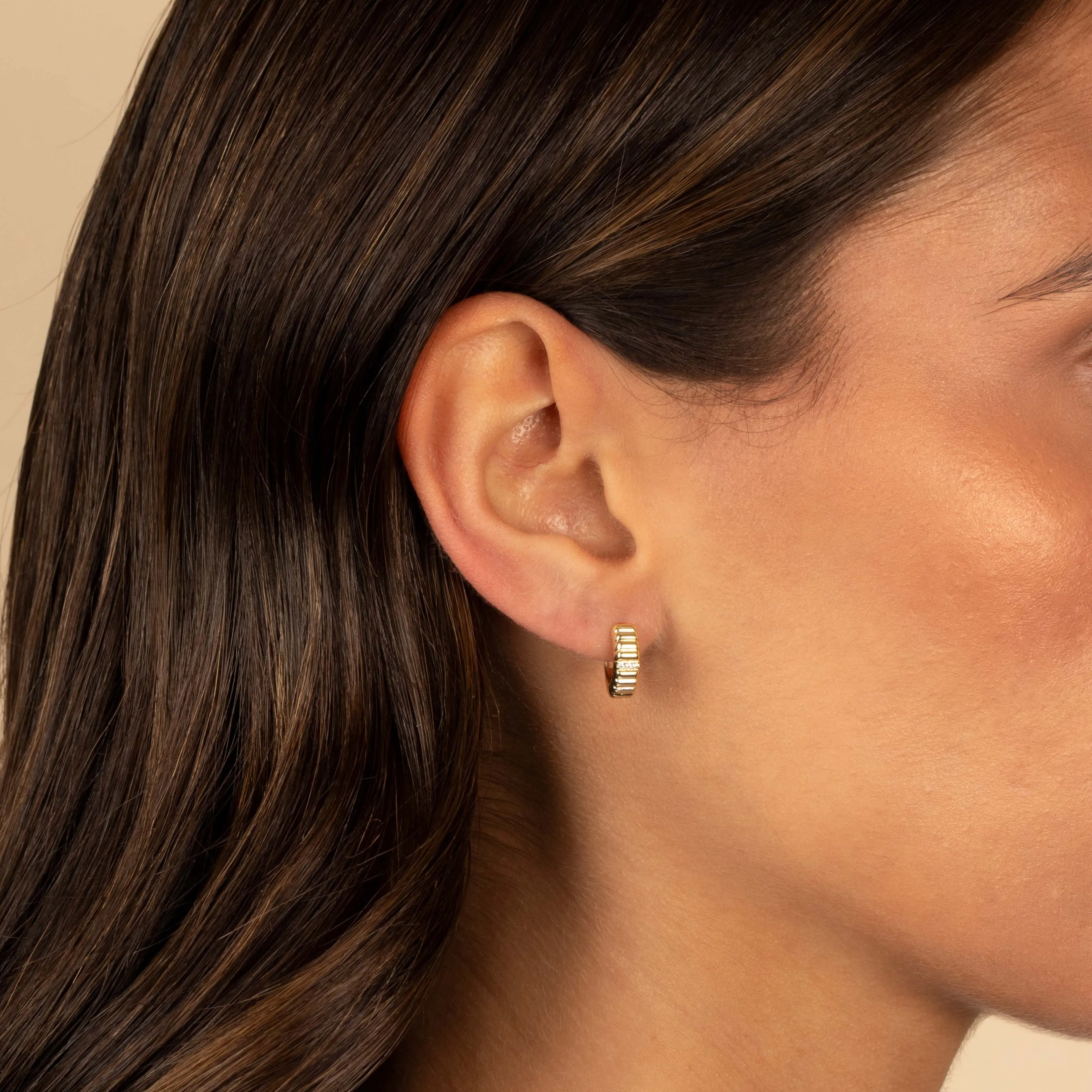 Pave Accented Ridged Huggie Earring