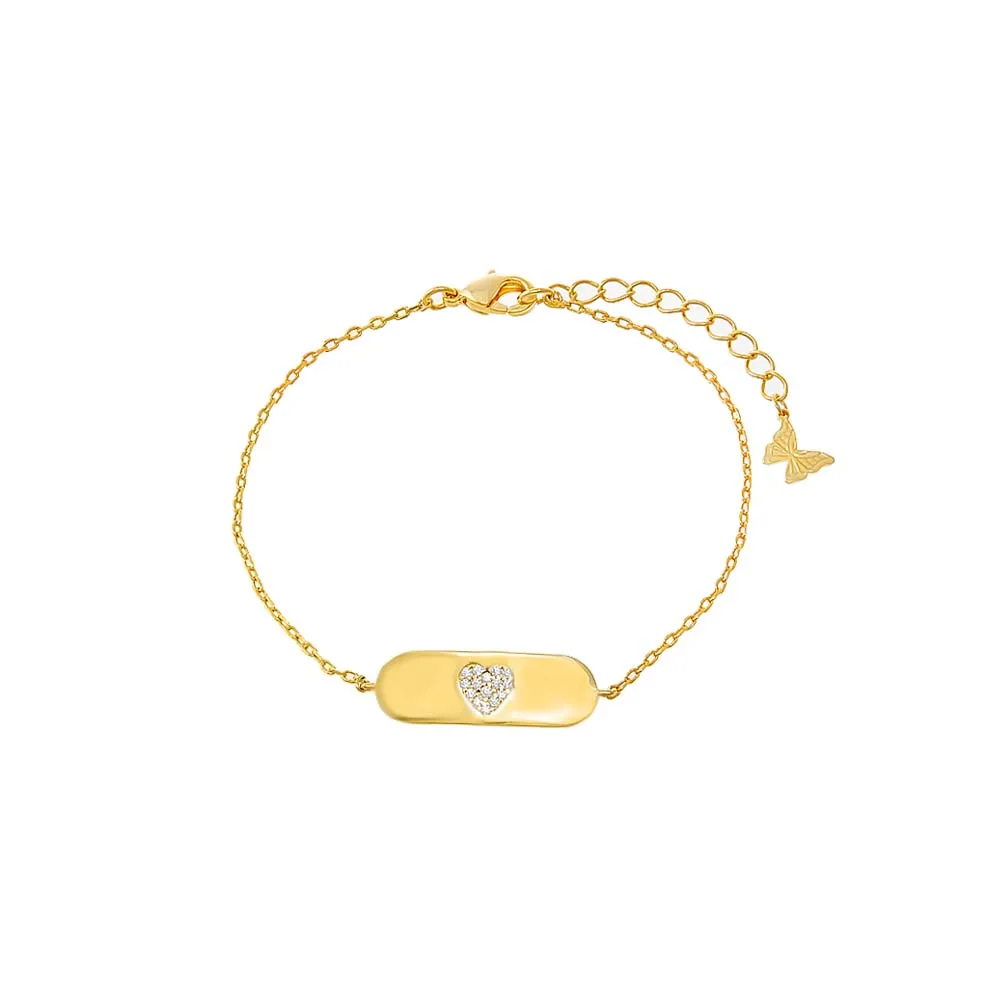 Pave Heart Accented ID Charm Bracelet
