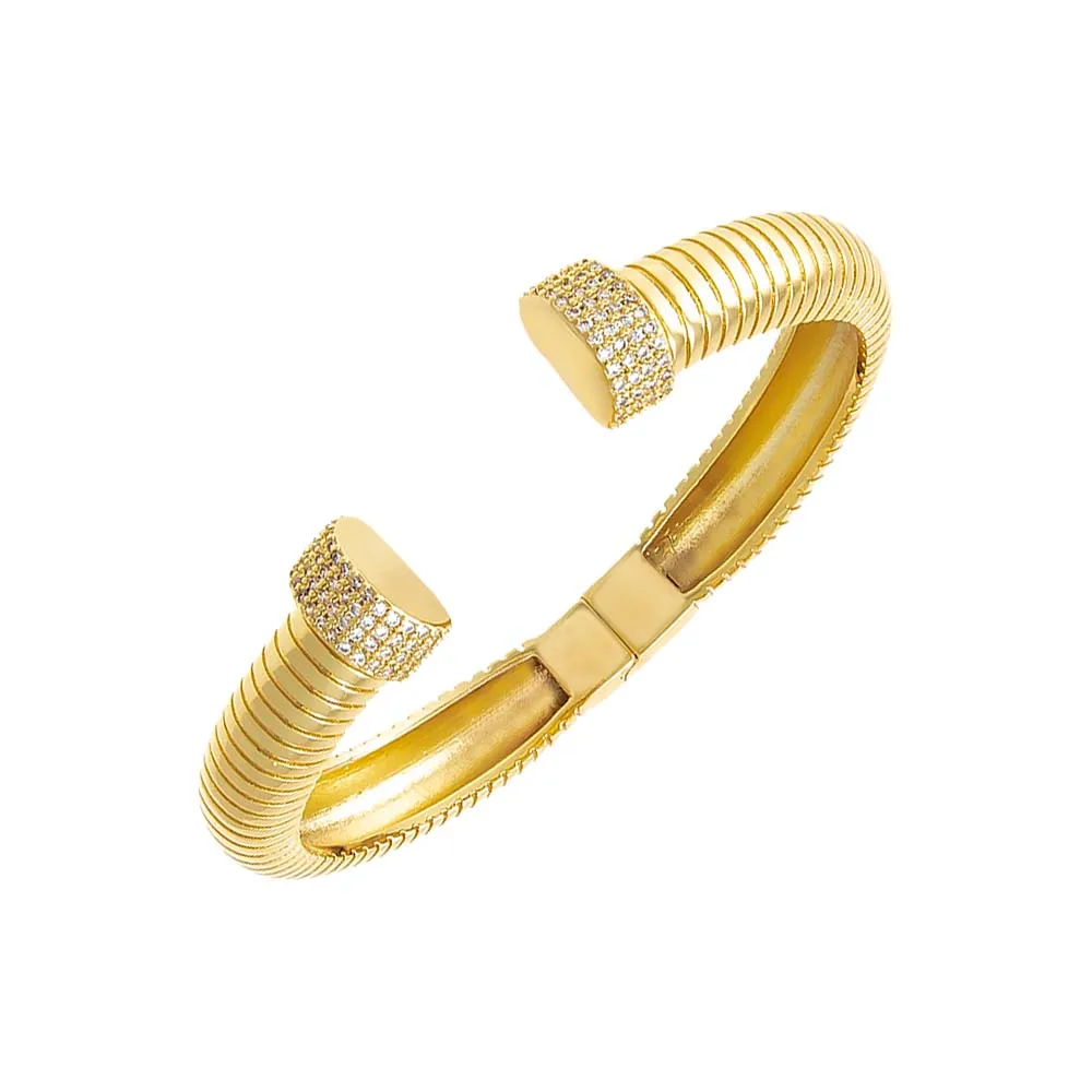 Pave Open Claw Ridged Bangle Bracelet