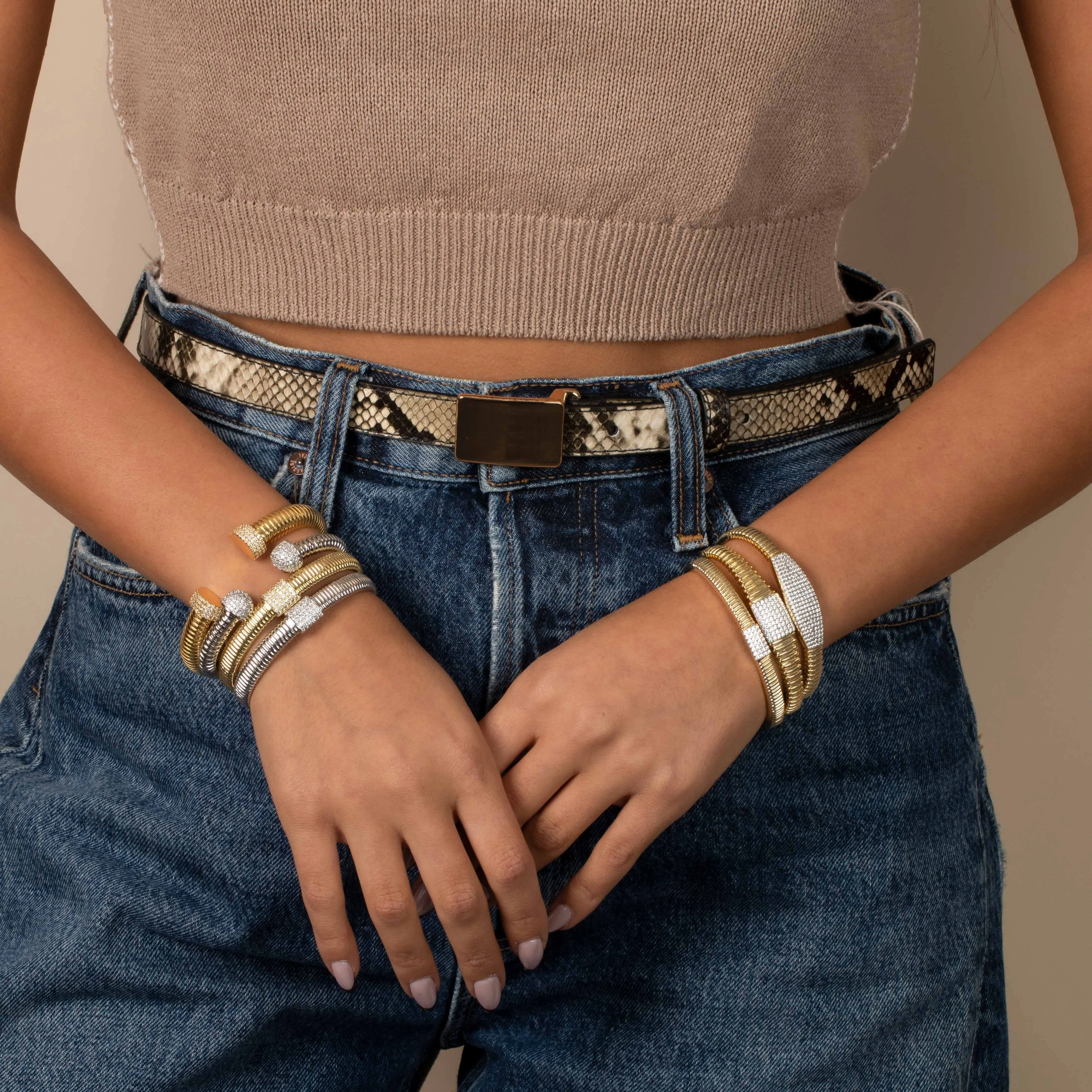 Pave Open Claw Ridged Bangle Bracelet