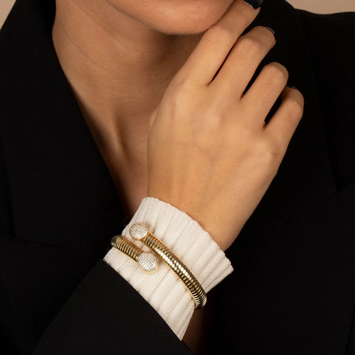 Pave Oval Snake Wrap Bangle Bracelet
