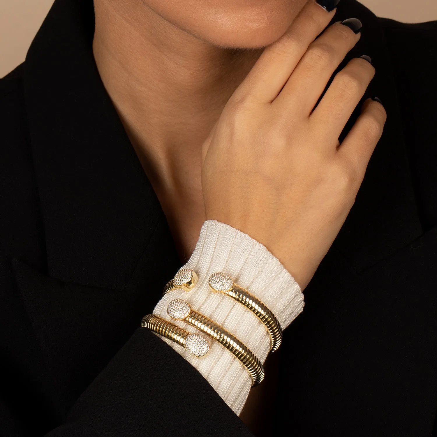 Pave Oval Snake Wrap Bangle Bracelet