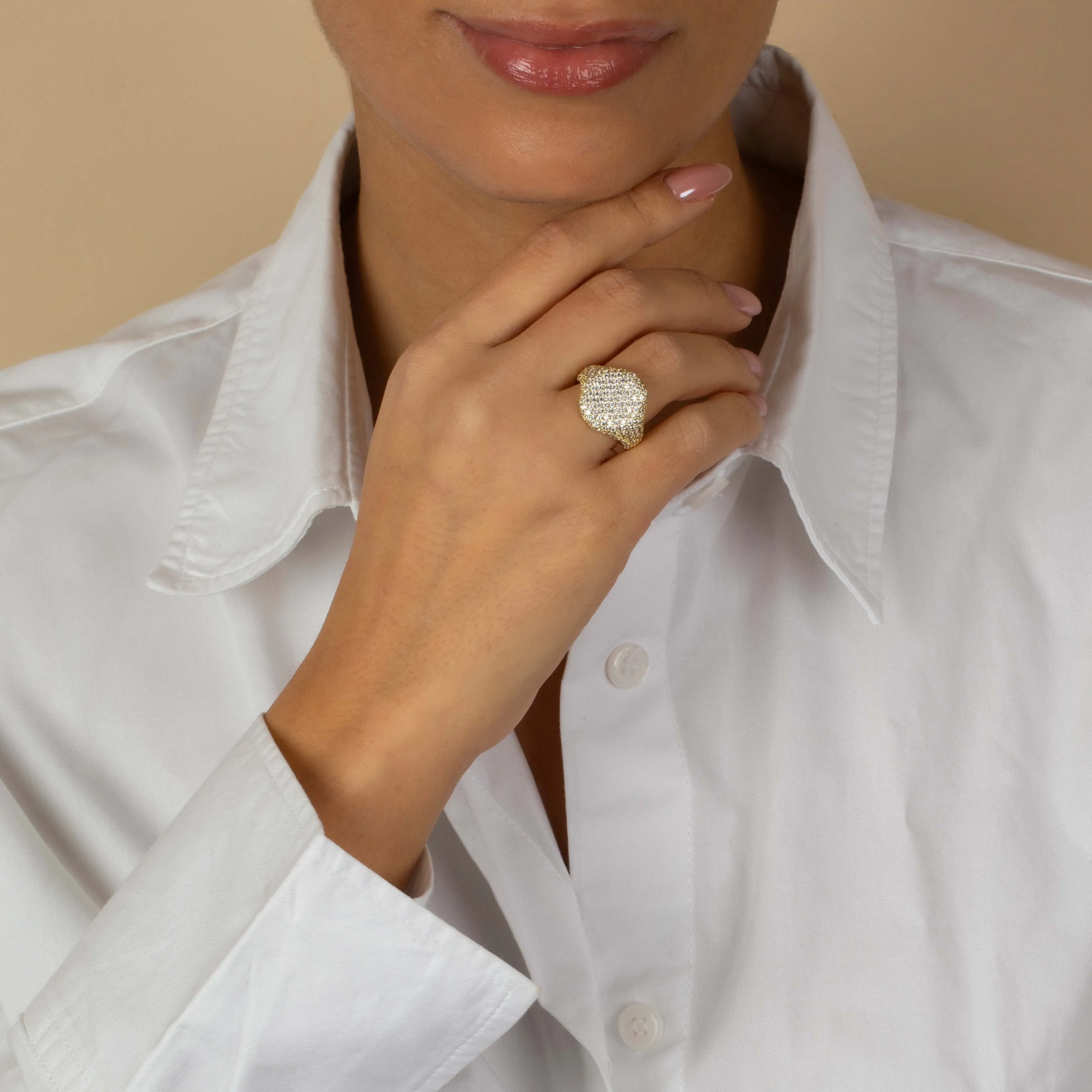 Pave Statement Pinky Signet Adjustable Ring