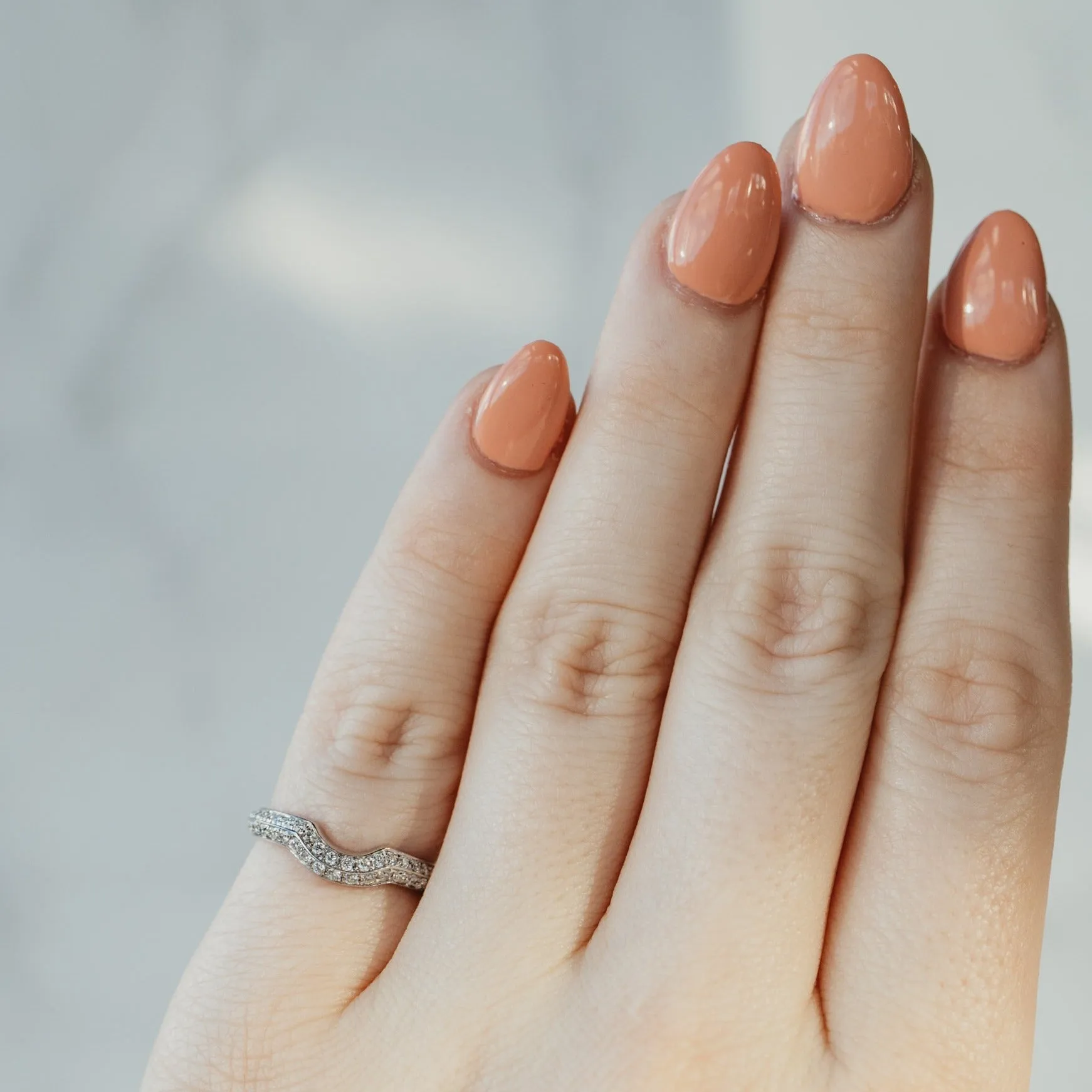 Pave Style White Gold Diamond Contour Band