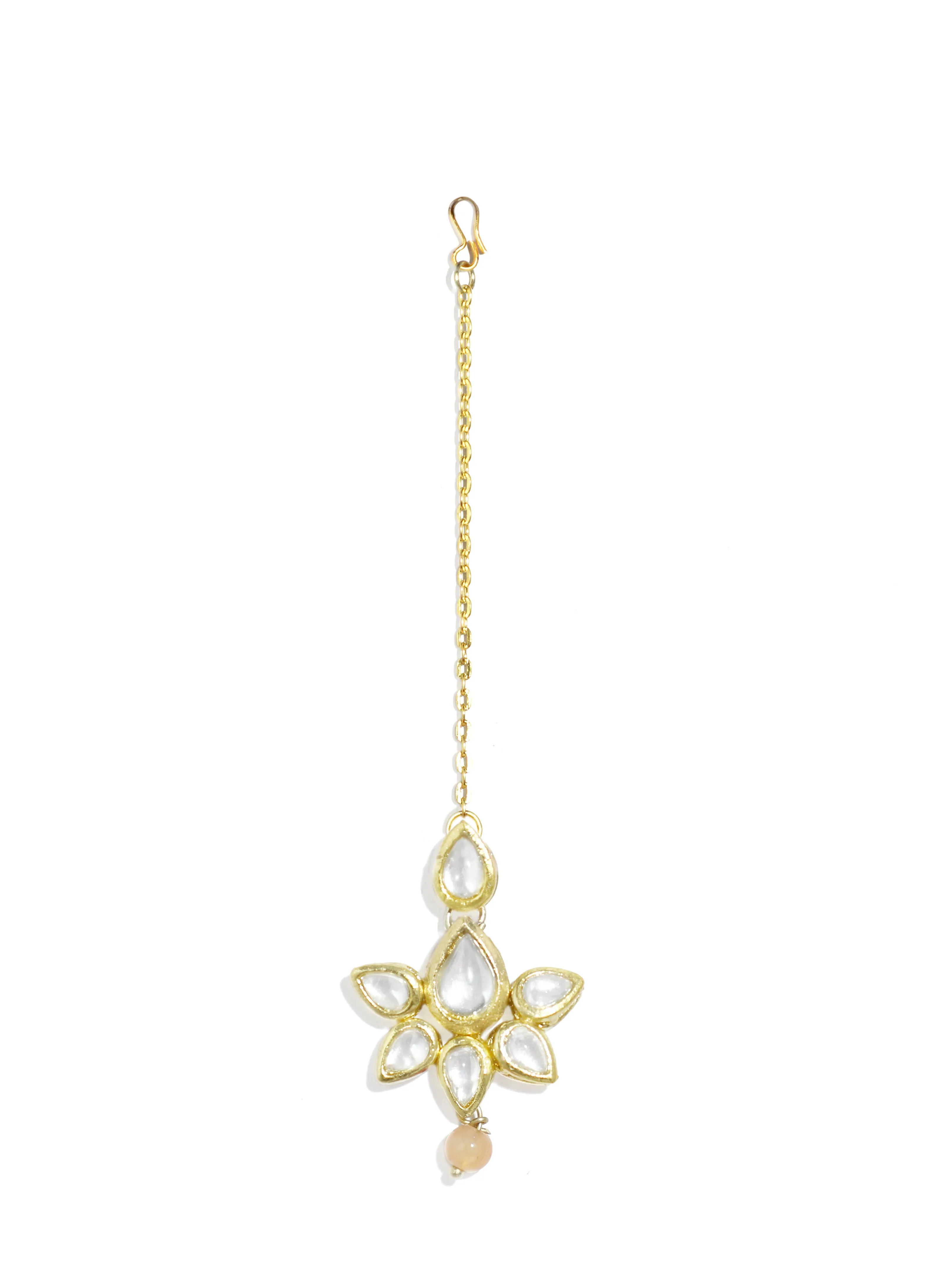 Peach Beads Studded Kundan Necklace Set