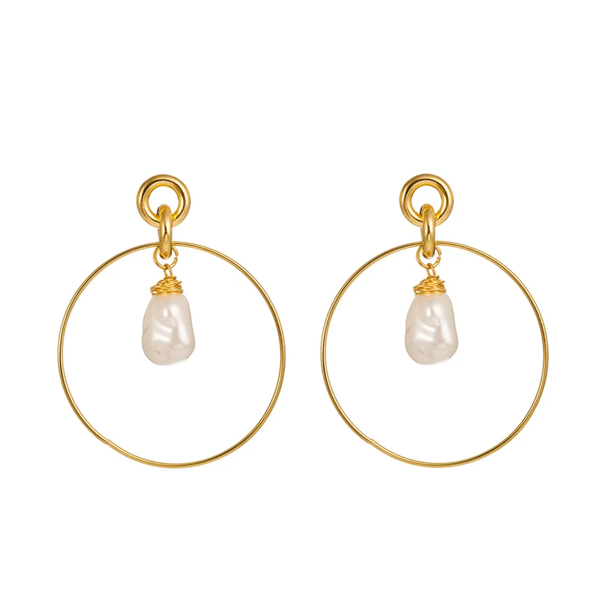 Pearl & 18K Gold-Plated Circle Drop Earrings