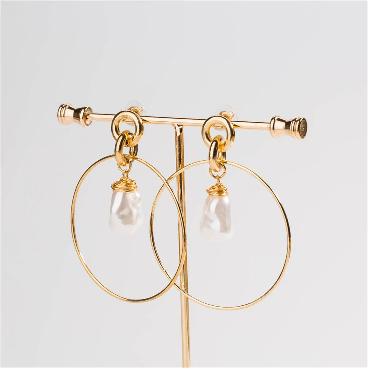 Pearl & 18K Gold-Plated Circle Drop Earrings