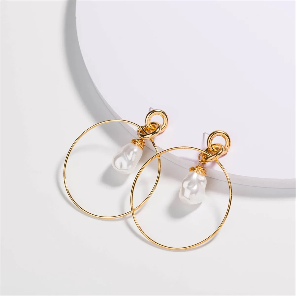 Pearl & 18K Gold-Plated Circle Drop Earrings
