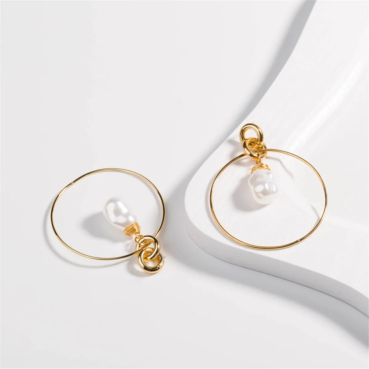 Pearl & 18K Gold-Plated Circle Drop Earrings