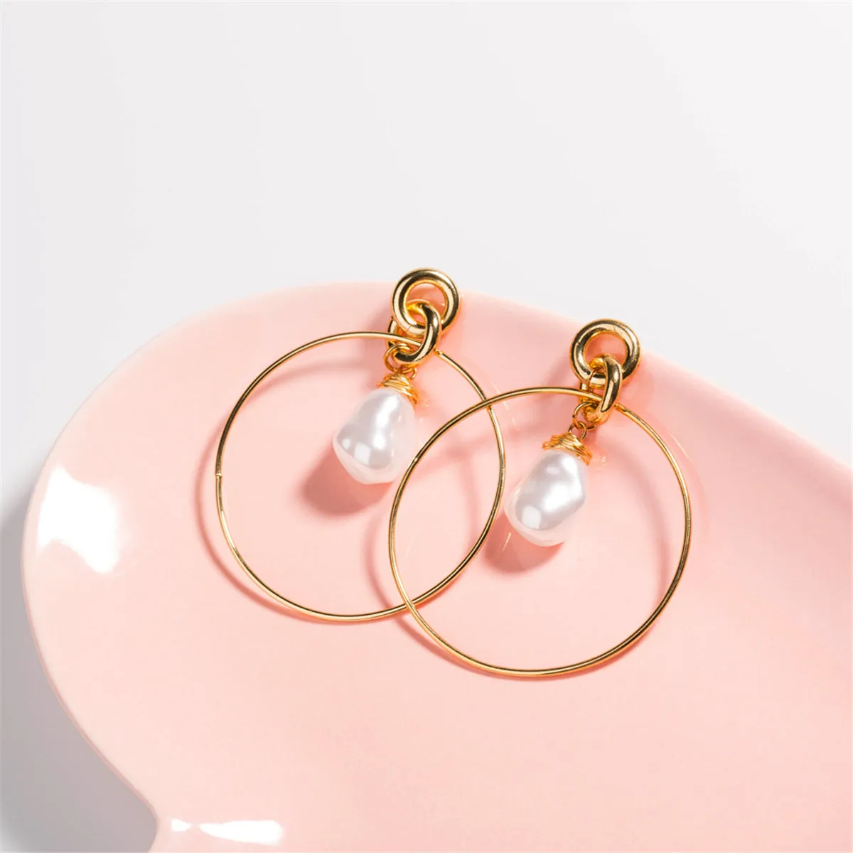 Pearl & 18K Gold-Plated Circle Drop Earrings
