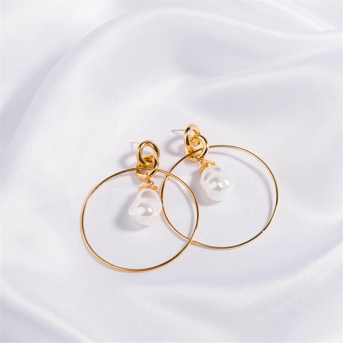 Pearl & 18K Gold-Plated Circle Drop Earrings