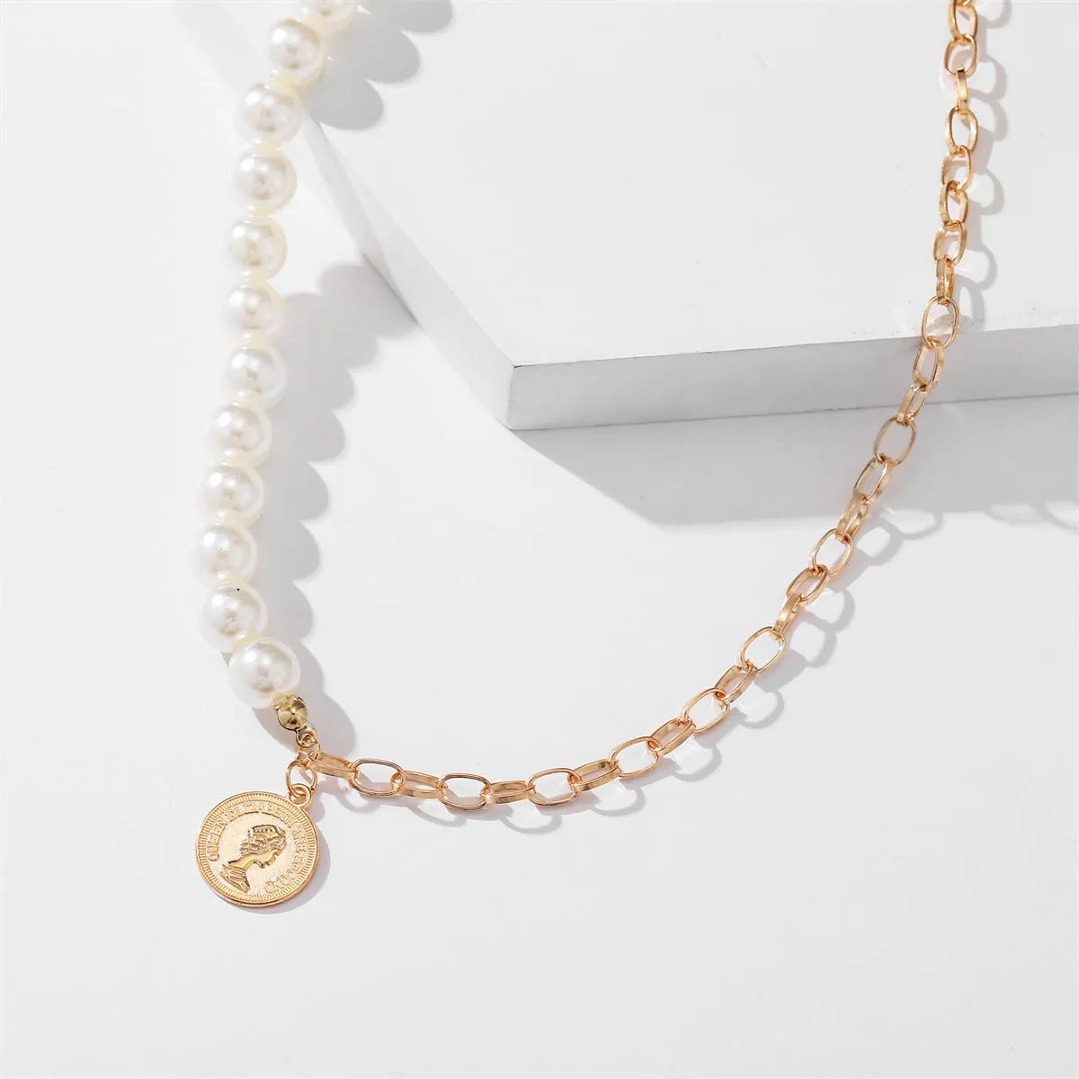 Pearl & 18K Gold-Plated Coin Pendant Necklace