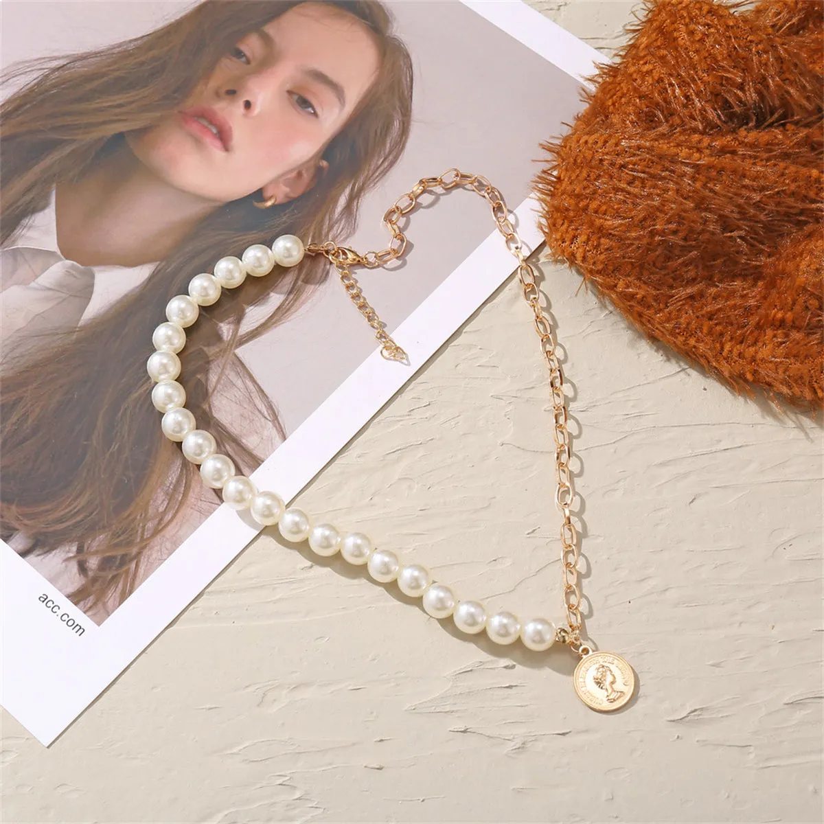 Pearl & 18K Gold-Plated Coin Pendant Necklace