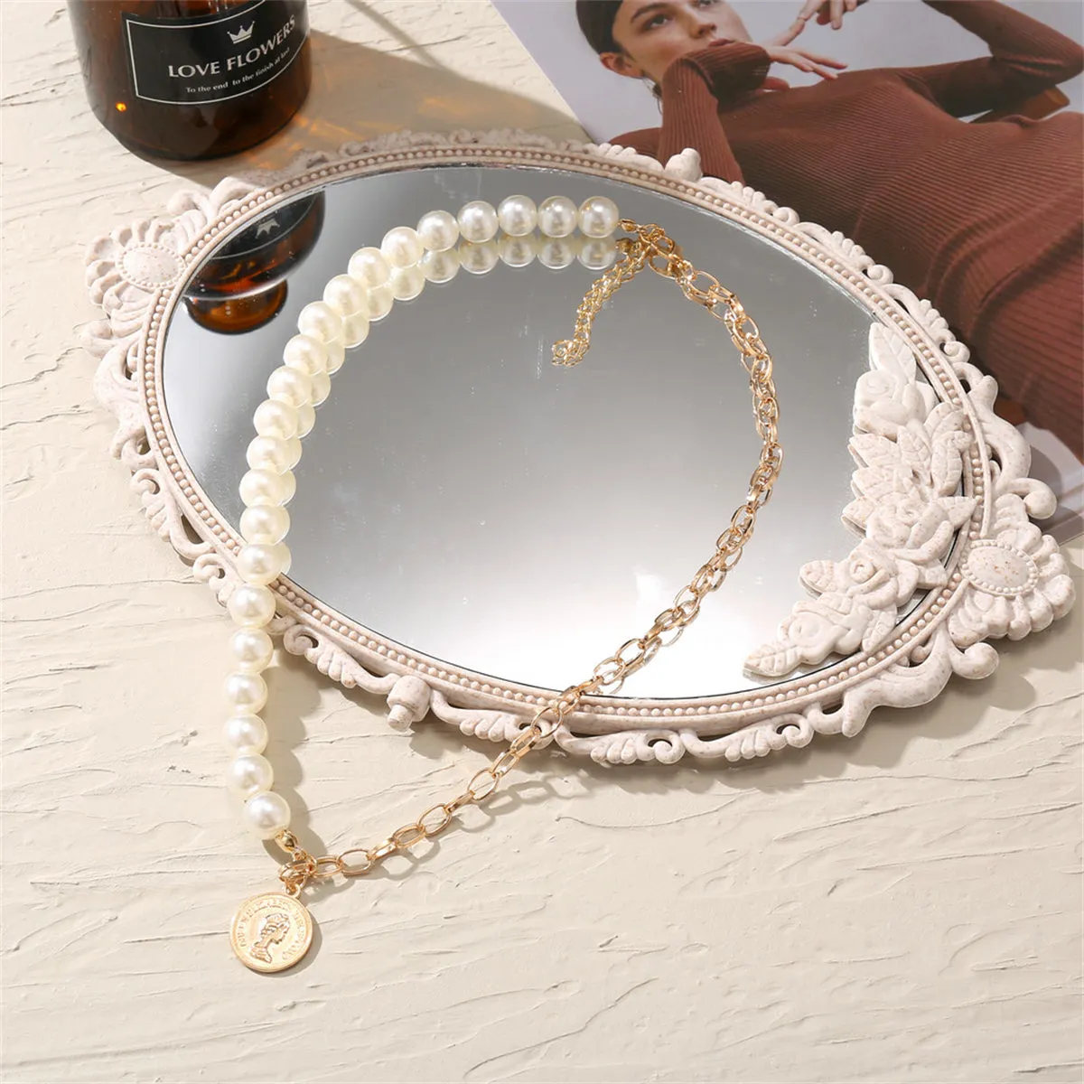 Pearl & 18K Gold-Plated Coin Pendant Necklace