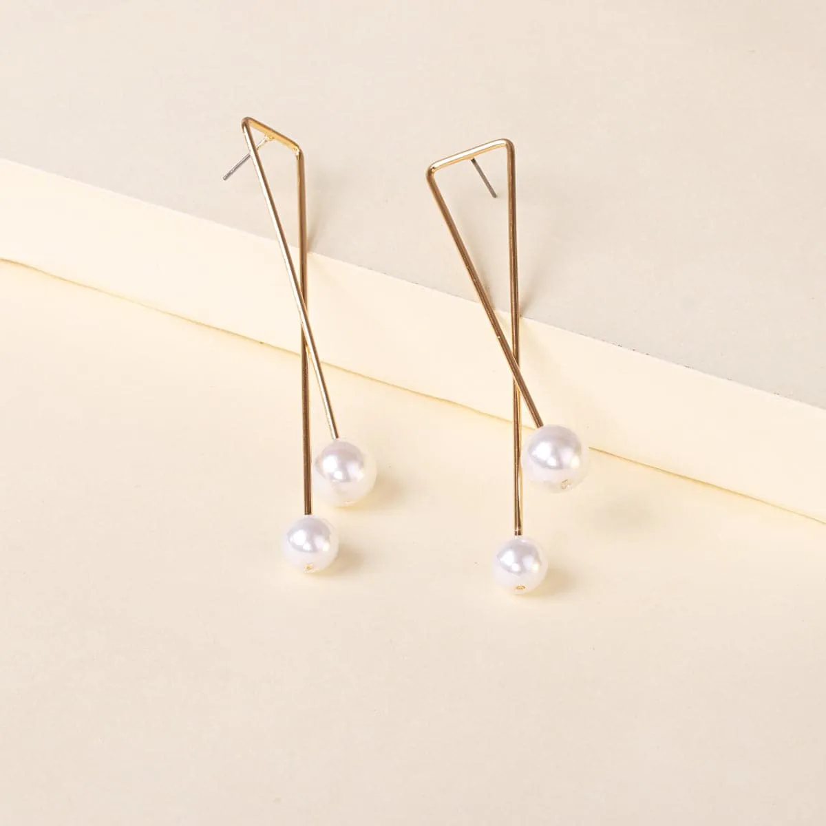 Pearl & 18K Gold-Plated Cross Drop Earrings