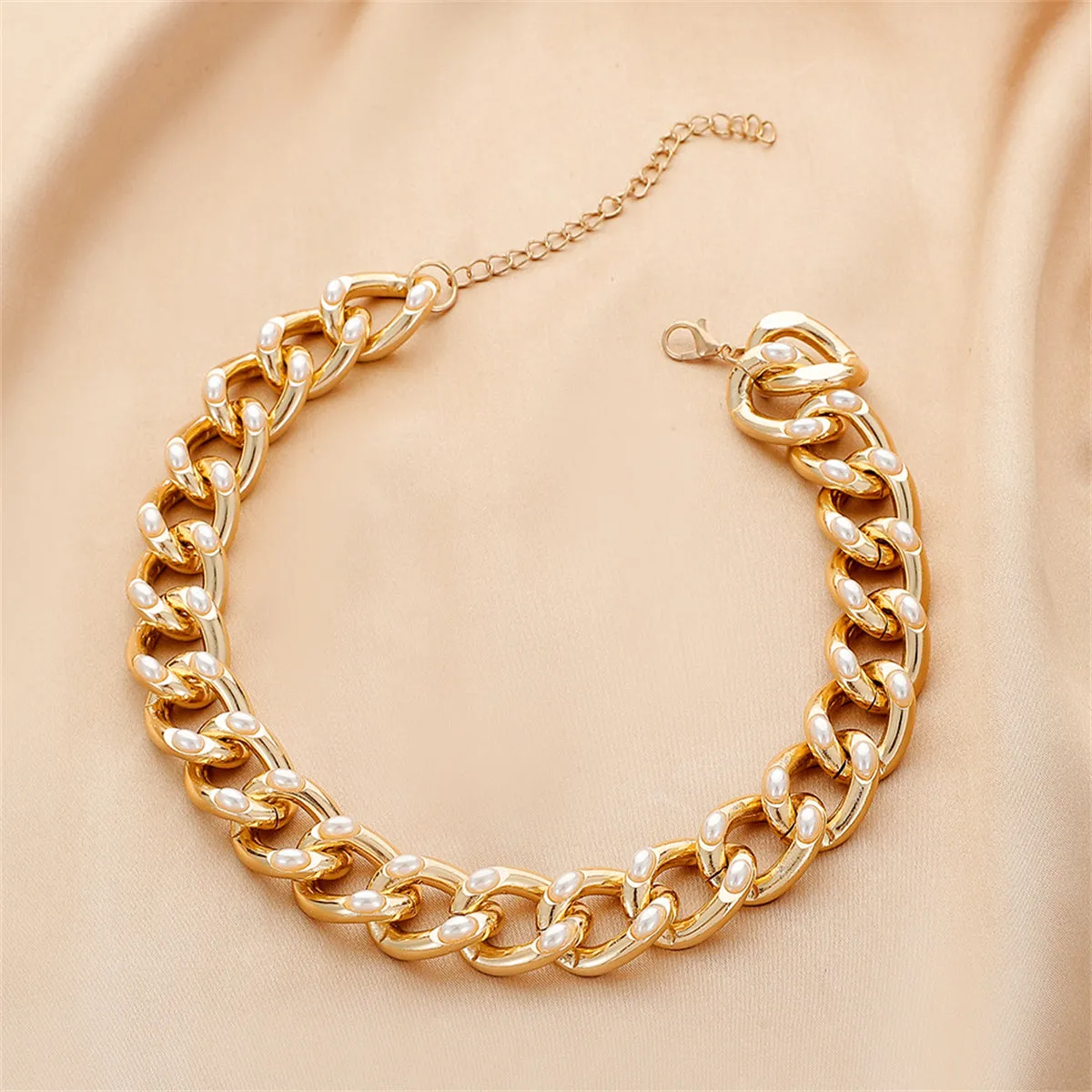 Pearl & 18K Gold-Plated Curb Chain Collar Necklace