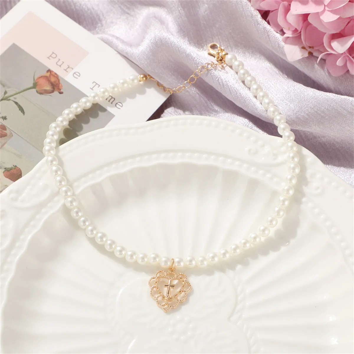Pearl & 18K Gold-Plated Floral Heart Pendant Necklace
