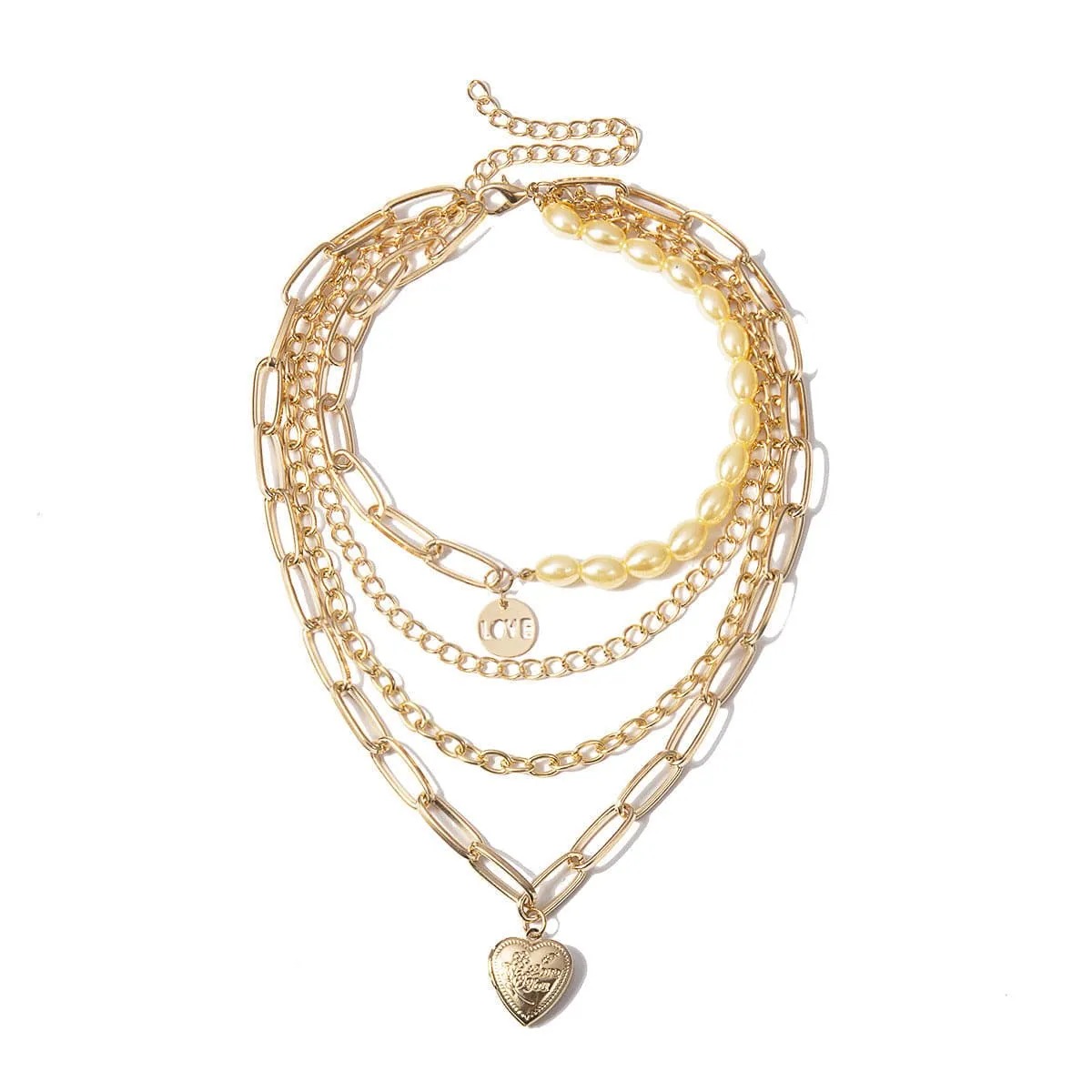 Pearl & 18K Gold-Plated Heart Figaro Layered Necklace