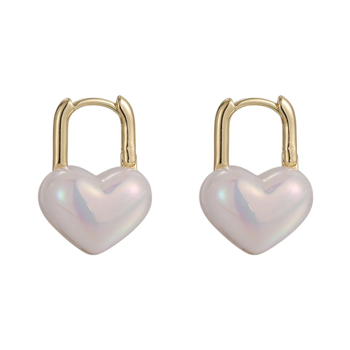 Pearl & 18K Gold-Plated Heart Huggie Earrings