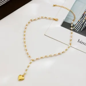 Pearl & 18K Gold-Plated Heart Lariat Necklace