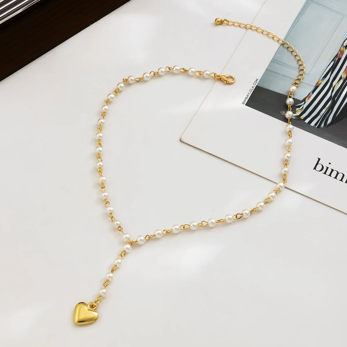 Pearl & 18K Gold-Plated Heart Lariat Necklace