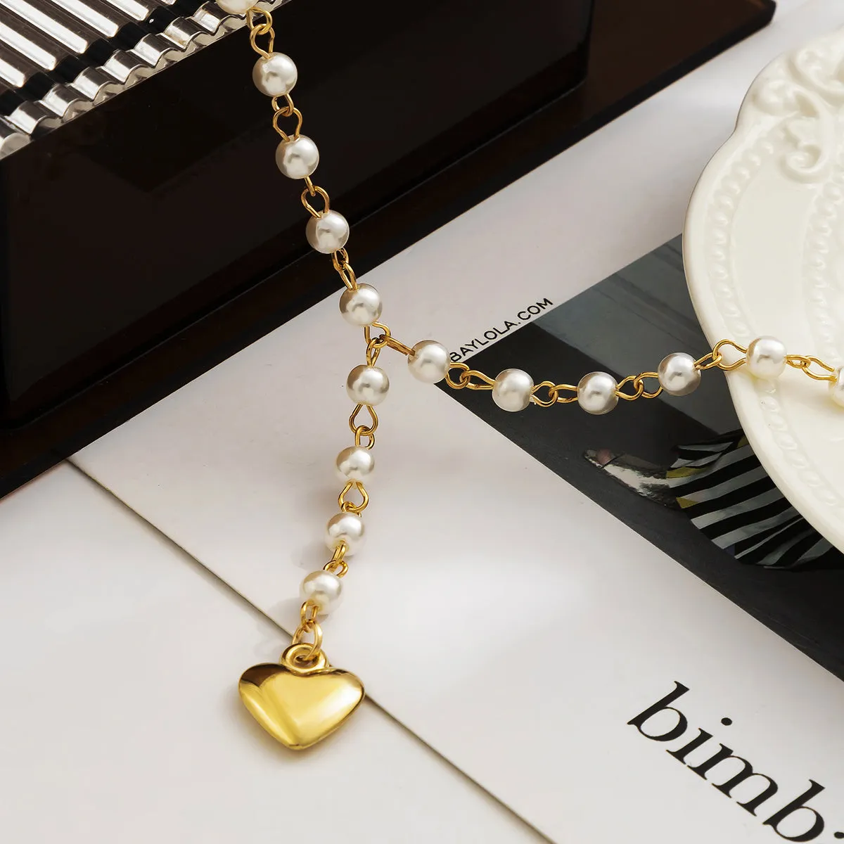 Pearl & 18K Gold-Plated Heart Lariat Necklace