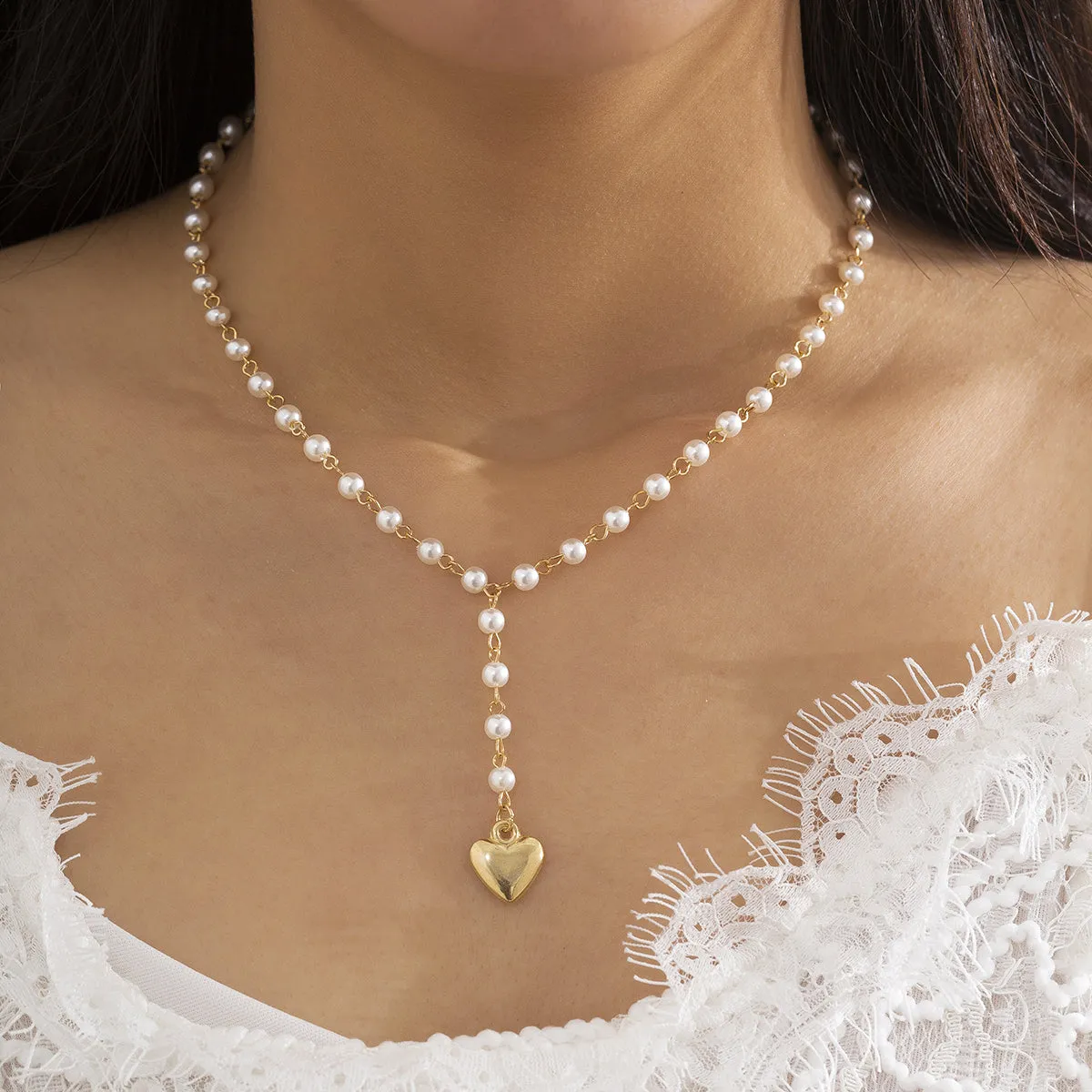 Pearl & 18K Gold-Plated Heart Lariat Necklace
