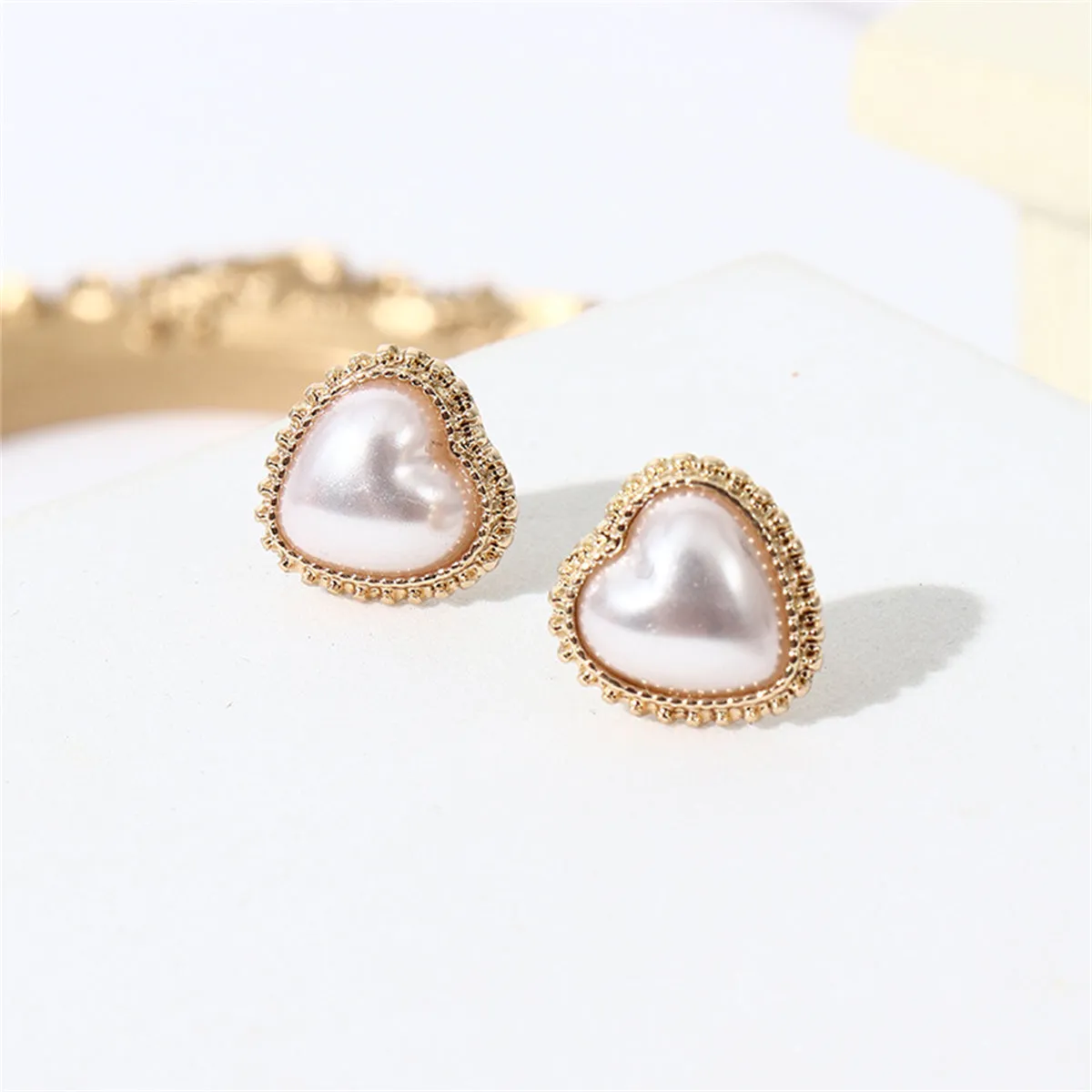 Pearl & 18K Gold-Plated Heart Stud Earrings