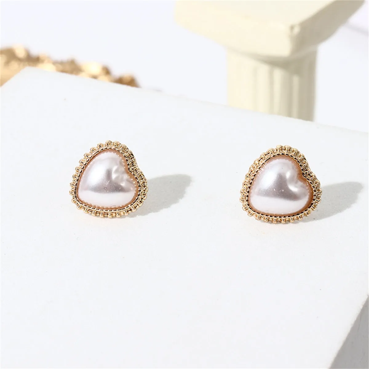 Pearl & 18K Gold-Plated Heart Stud Earrings