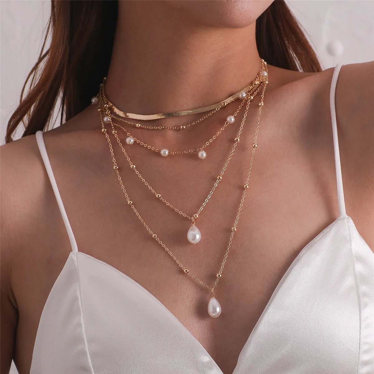 Pearl & 18K Gold-Plated Snake Chain Layered Pendant Necklace