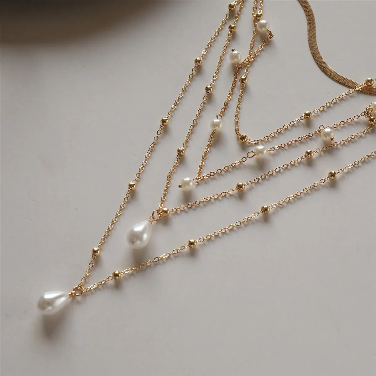 Pearl & 18K Gold-Plated Snake Chain Layered Pendant Necklace