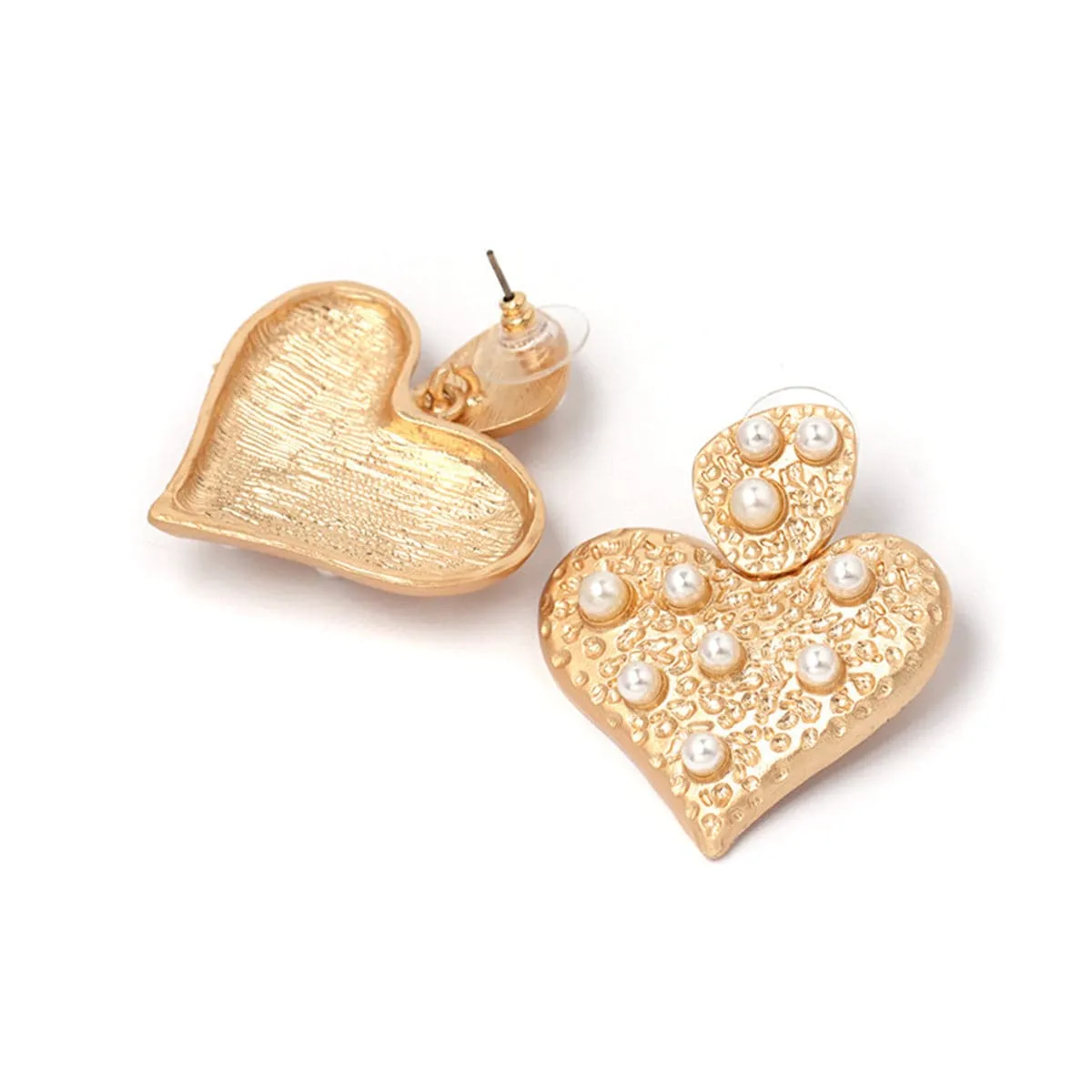 Pearl & 18K Gold-Plated Textured Heart Drop Earrings