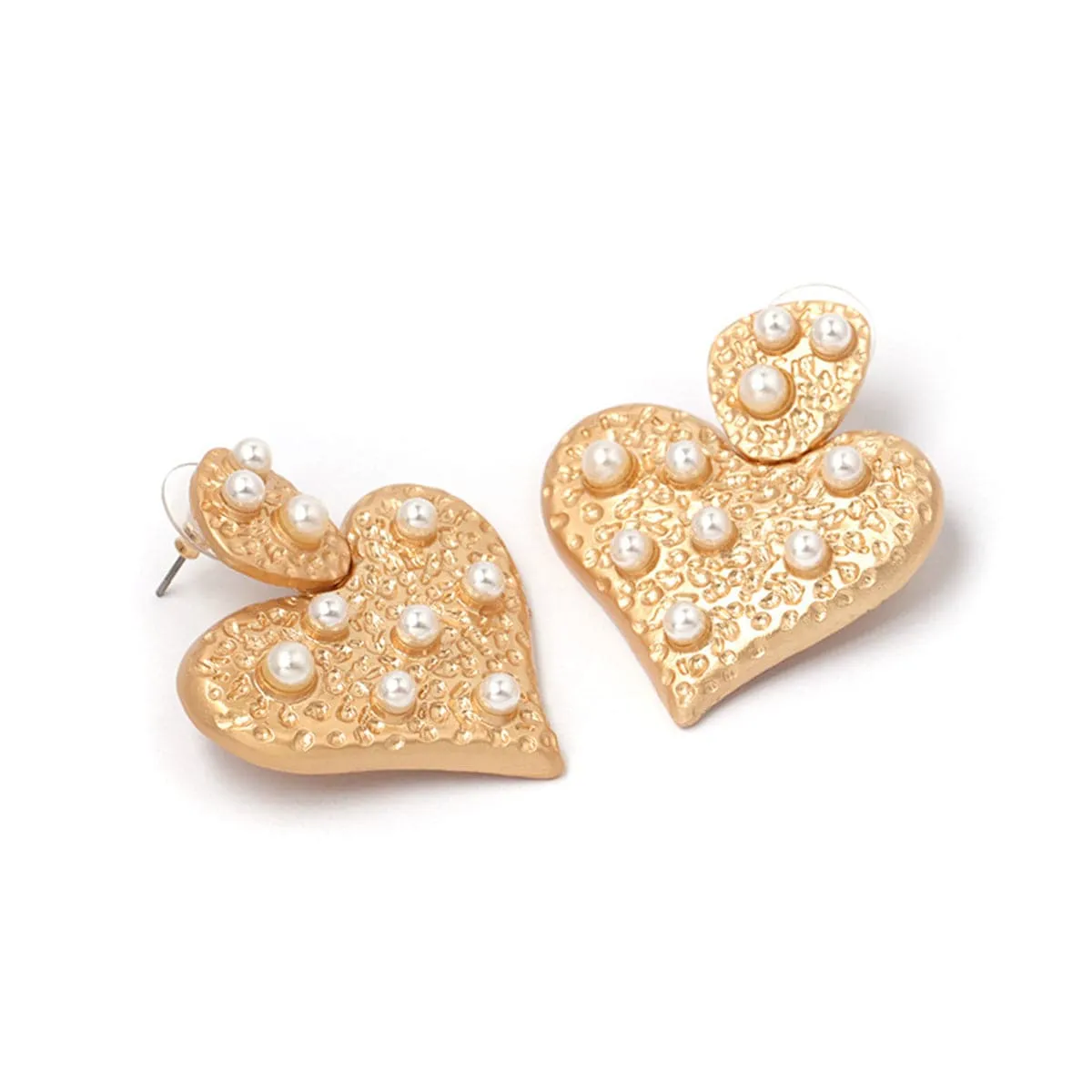 Pearl & 18K Gold-Plated Textured Heart Drop Earrings
