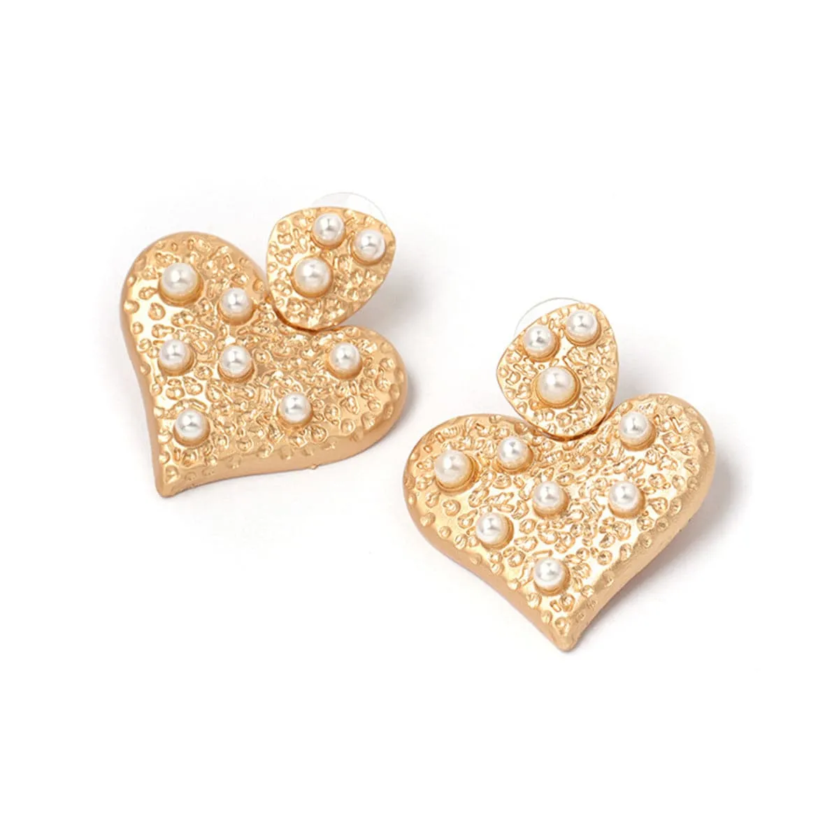 Pearl & 18K Gold-Plated Textured Heart Drop Earrings